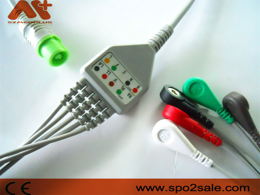 Dynascope DS-5100, DS-5100E, DS-5300W,DS-5400,DS-7001 için Fukuda Denshi Uyumlu 5 Uçlu Snap Doğrudan Bağlantılı EKG Kablosu