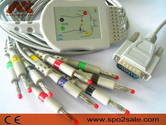 CM100 / 300 / 600 / 1200 / 1200A / 1200B EKG makinesi için 10 kurşun EKG kablosu